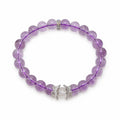 AURA Amulet amethyst crystal bracelet with clear quartz laid flat for a clean product showcase.