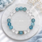 Aquamarine crystal bracelet size guide showing 8 mm beads and 16 cm bracelet fit