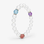 AURA Amulet angled clear crystal quartz bracelet with aquamarine, amethyst calming stone and strawberry quartz.
