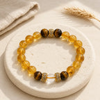 AURA Amulet Golden Clarity citrine bracelet with tiger stone and clear quartz on stone for luck and success. 