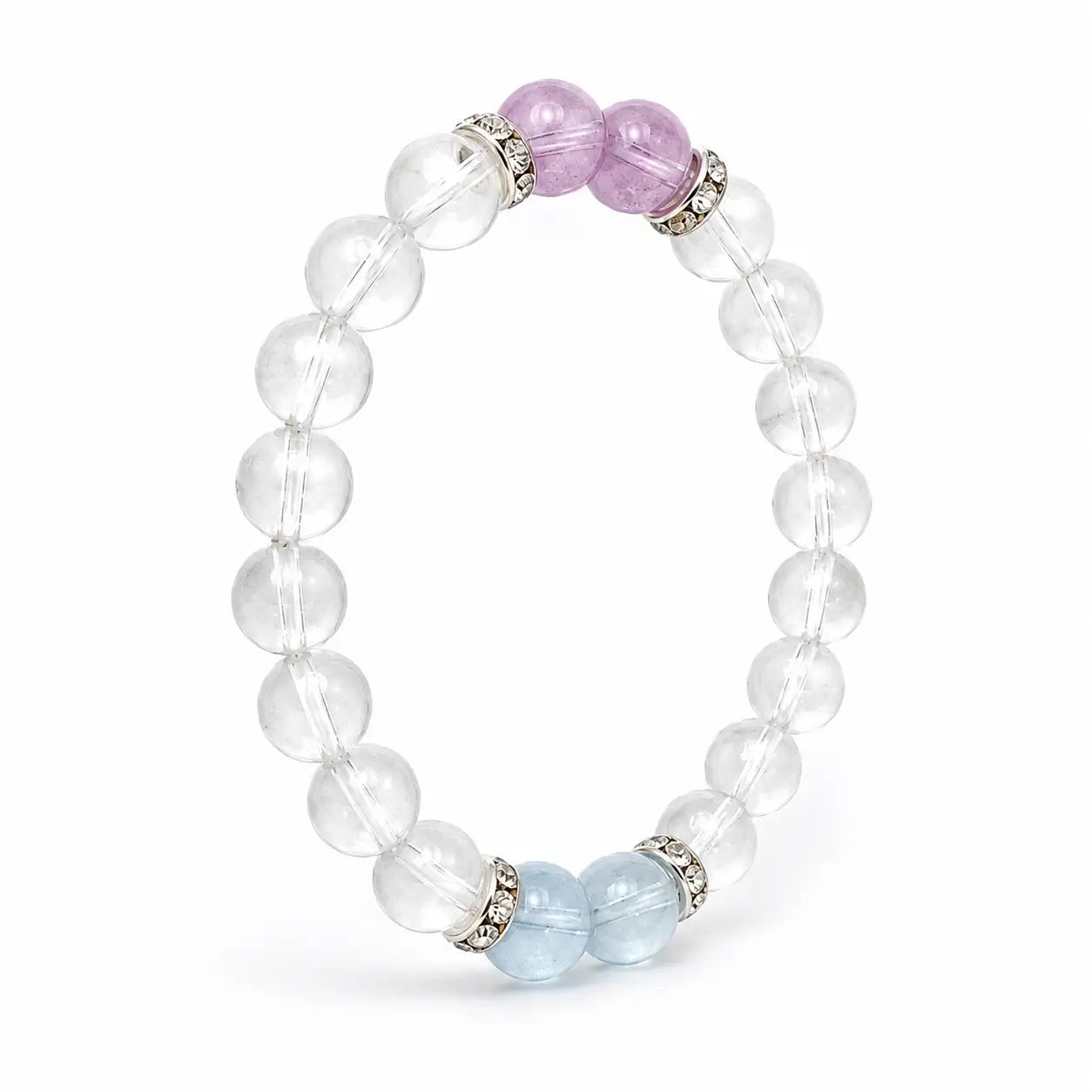 AURA Amulet angled clear quartz bracelet with amethyst and aquamarine for a crystal for calm.