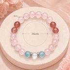 AURA Amulet rose quartz crystal bracelet size guide with 8mm beads and 16cm loop, perfect fit guarantee. 