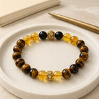 AURA Amulet Golden Momentum tiger eye stone bracelet with citrine and obsidian, a golden healer bracelet for success.