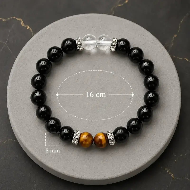 AURA Amulet obsidian bracelet for protection size guide with 8mm beads and 16cm loop for perfect fit. 