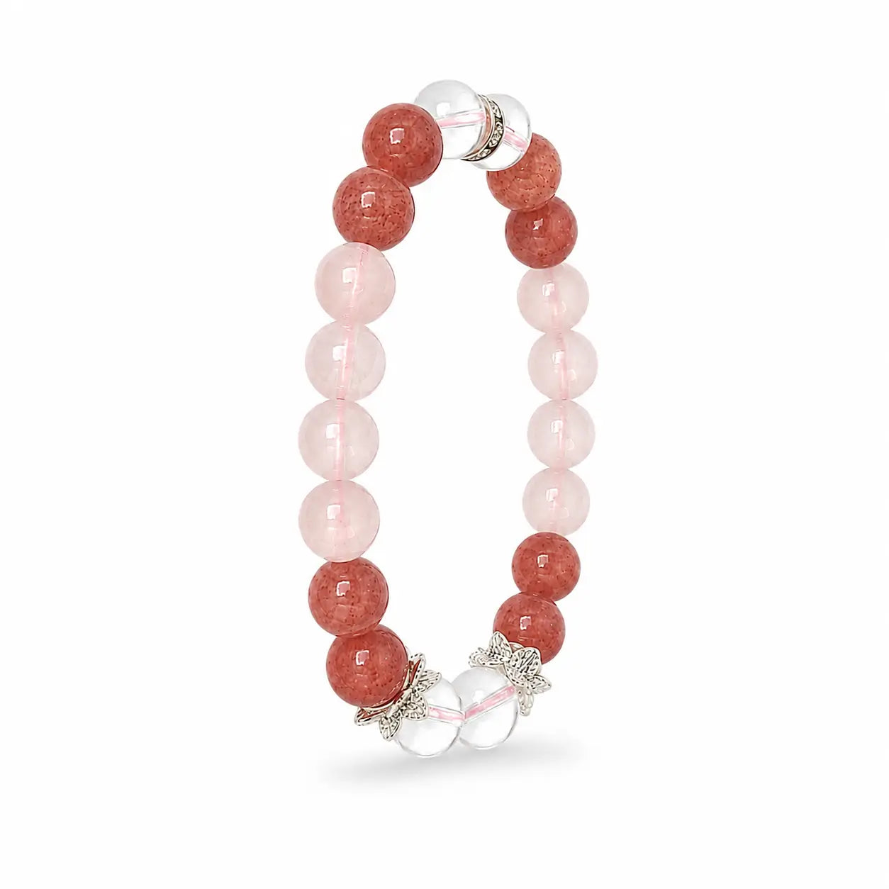 AURA Amulet angled crystal beaded bracelet rose quartz and strawberry crystal with silver star accents.