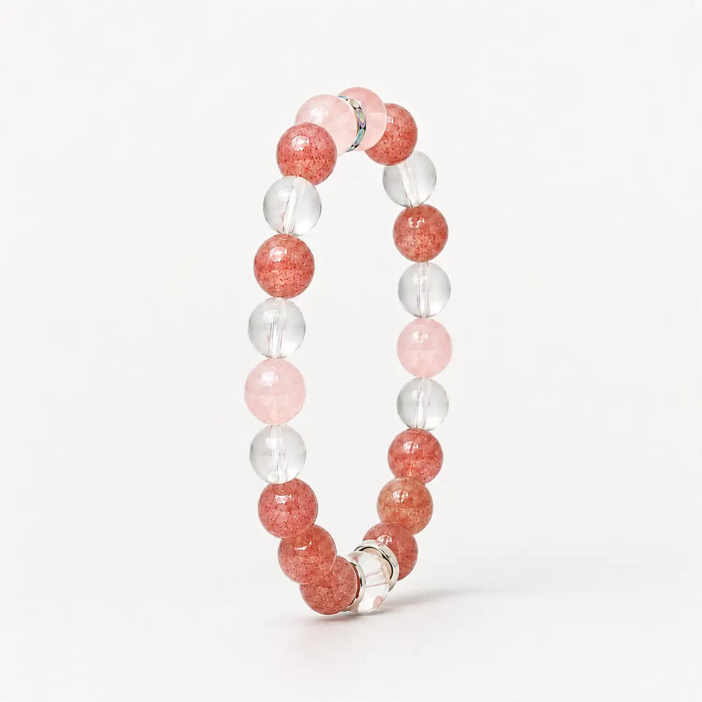 AURA Amulet angled strawberry and rose quartz bracelet, a self love bracelet crafted with natural crystals. 