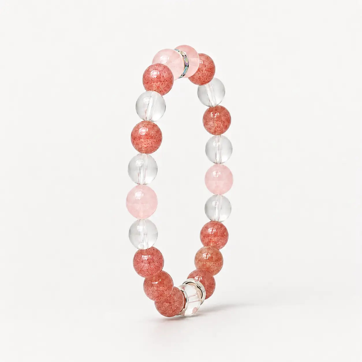 AURA Amulet angled strawberry and rose quartz bracelet, a self love bracelet crafted with natural crystals. 