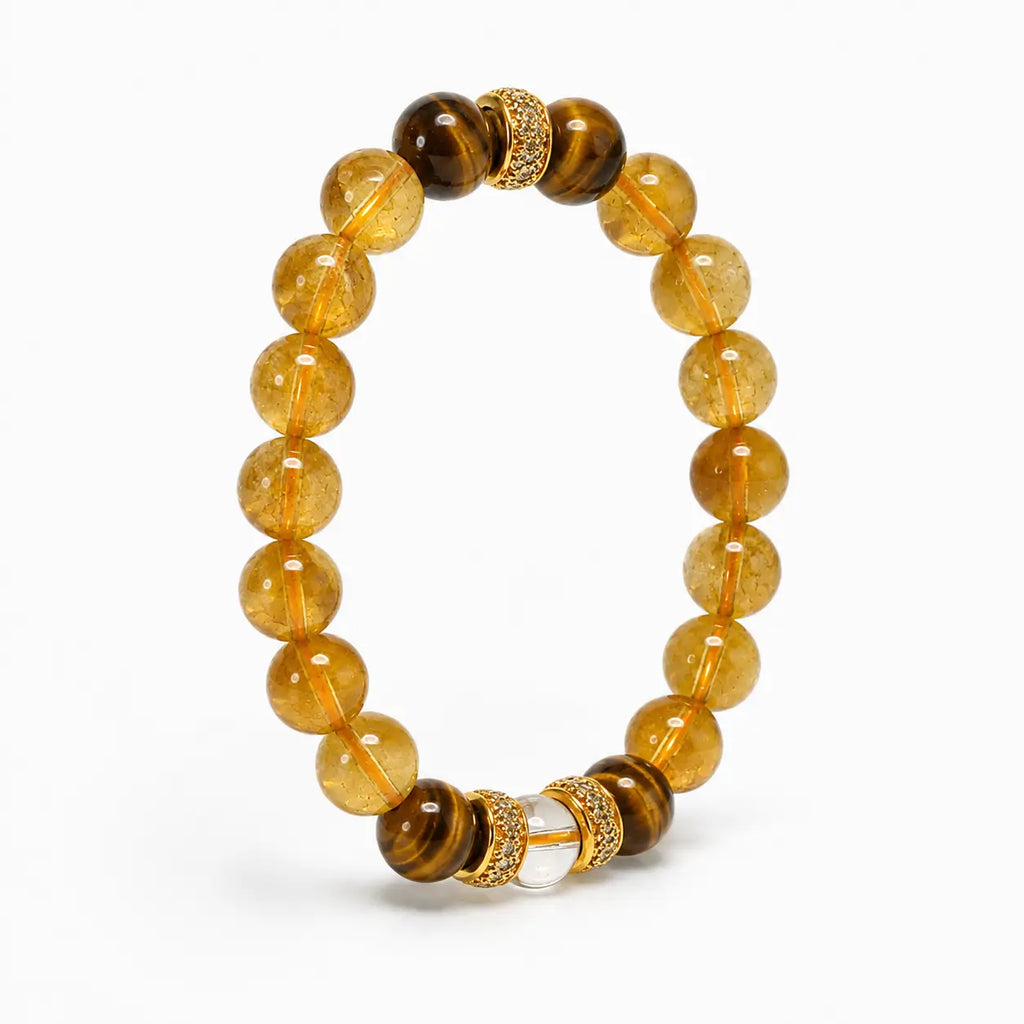 AURA Amulet angled citrine bracelet with tiger stone and clear quartz, a lucky bracelet for daily wear. 