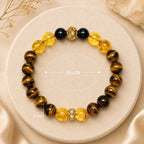 AURA Amulet Golden Momentum wealth bracelet size guide with 8mm beads and 16cm loop.